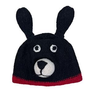Puppy Dog beanie with floppy ears children’s. Black 100%  WOOL, fleece lined
